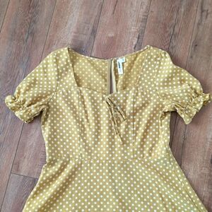 Unique Vintage Yellow Polka Dot Dress - L